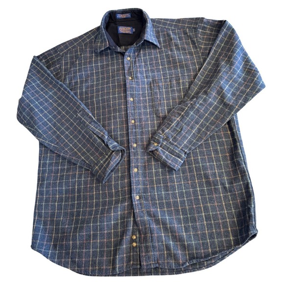 Pendleton Men's XL Blue Plaid Virgin Wool Flannel Shirt